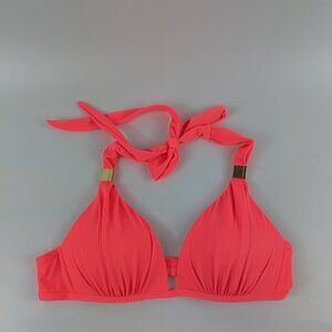 Victoria's Secret Swim Neon Pink Bikini Top with Gold Metal Accents Small
